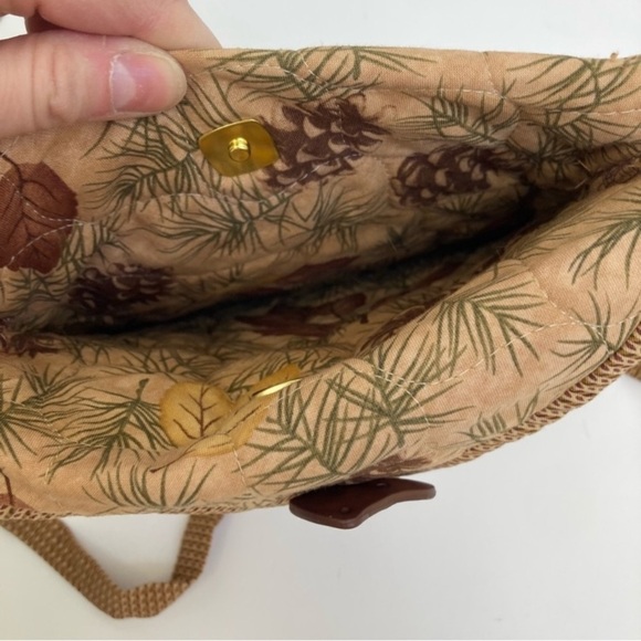 Quilted Crossbody Mini Fabric Purse Fall Forest Pattern Tan Grannycore Boho OS - Picture 8 of 10